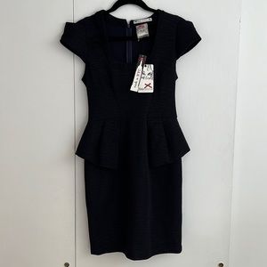 Yoana Baraschi Space Girl Peplum Dress Navy Textured NWT